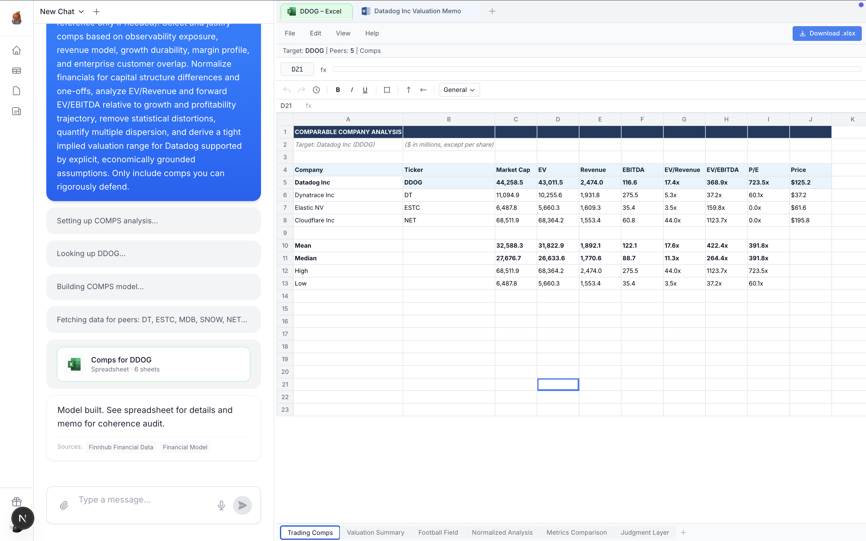 Apple Analyst — AI-built comps model with live data